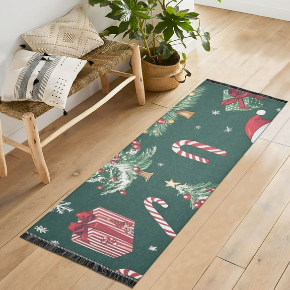 Yayeee Runner Rug for Bedroom 2'x6' Machine Washable Hallway Non Slip Mat, Red Christmas Gingerbread