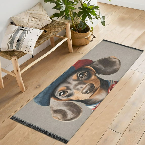 Yayeee Runner Rug for Bedroom 2'x6' Machine Washable Hallway Non Slip Mat, Red Dog Artist