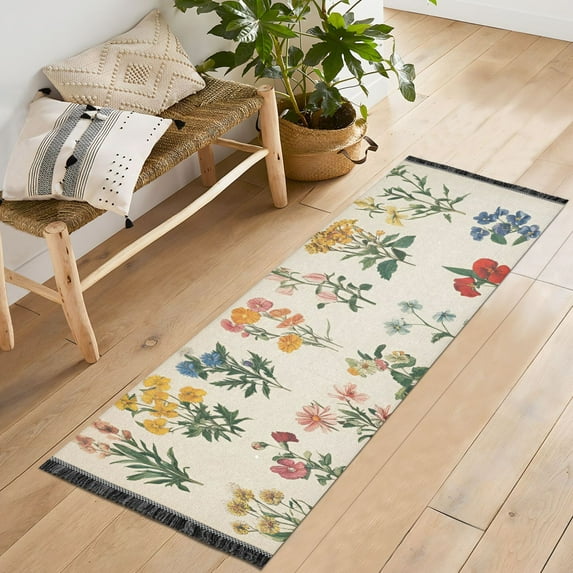 Yayeee Runner Rug for Bedroom 2'x6' Machine Washable Hallway Non Slip Mat, Red Floral