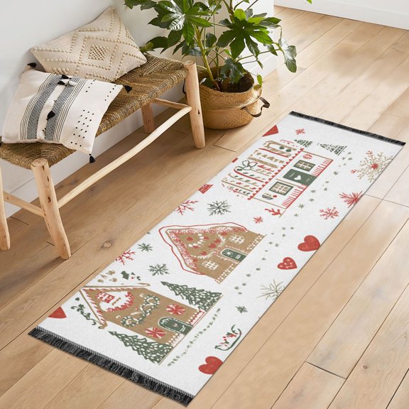 Yayeee Runner Rug for Bedroom 2'x6' Machine Washable Hallway Non Slip Mat, Red Nordic Christmas House