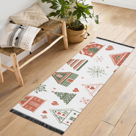 Yayeee Runner Rug for Bedroom 2'x6' Machine Washable Hallway Non Slip Mat, Red Nordic Christmas