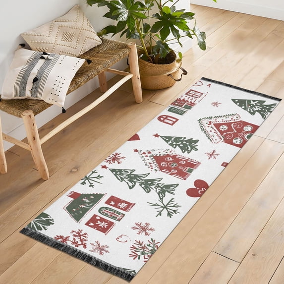 Yayeee Hallway Runner Rug 2'x6' Non Slip Machine Washable with Rubber Backing, Red Nordic Christmas
