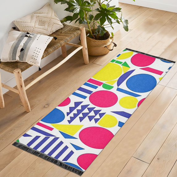 Yayeee Runner Rug for Bedroom 2'x6' Machine Washable Hallway Non Slip Mat, Red Retro Shapes