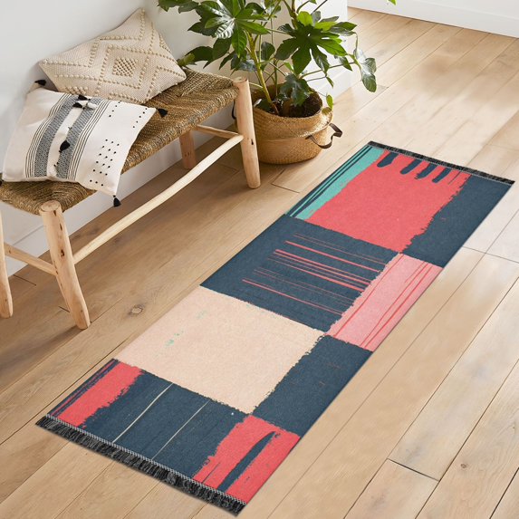 Yayeee Runner Rug for Bedroom 2'x6' Machine Washable Hallway Non Slip Mat, Red Teal Plaid