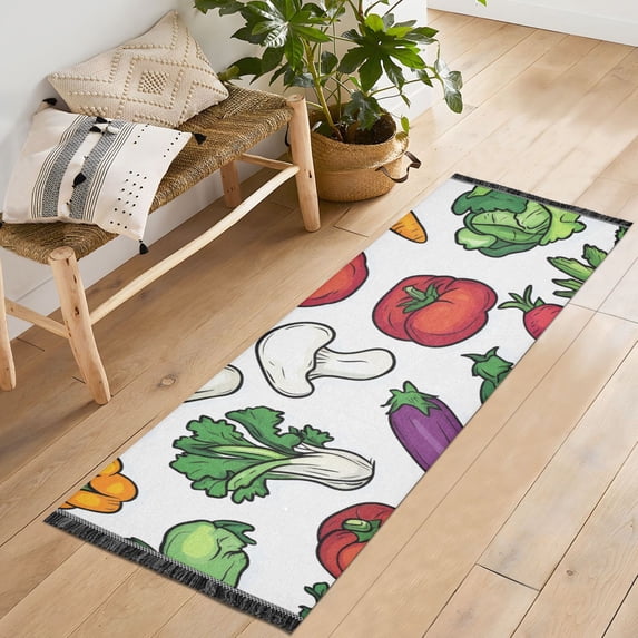 Yayeee Runner Rug for Bedroom 2'x6' Machine Washable Hallway Non Slip Mat, Red Vegetables Pattern
