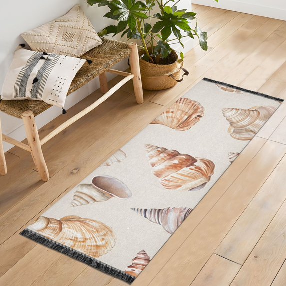 Yayeee Runner Rug for Bedroom 2'x6' Machine Washable Hallway Non Slip Mat, Red Watercolor Seashells