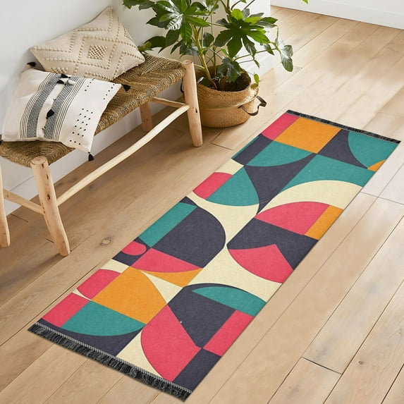 Yayeee Runner Rug for Bedroom 2'x6' Machine Washable Hallway Non Slip Mat, Retro Geometric