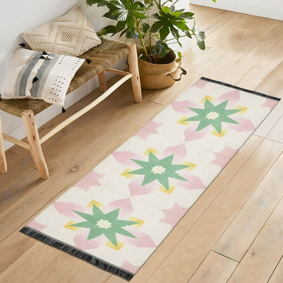 Yayeee Runner Rug for Bedroom 2'x6' Machine Washable Hallway Non Slip Mat, Retro Green Stars