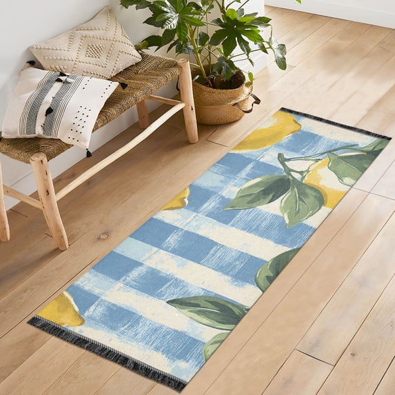 Yayeee Hallway Runner Rug 2'x6' Non Slip Machine Washable with Rubber Backing, Retro Lemon Leaves