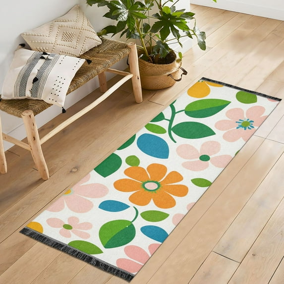 Yayeee Runner Rug for Bedroom 2'x6' Machine Washable Hallway Non Slip Mat, Retro Orange Floral