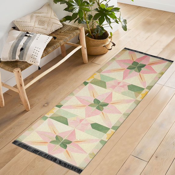 Yayeee Runner Rug for Bedroom 2'x6' Machine Washable Hallway Non Slip Mat, Retro Pink Stars