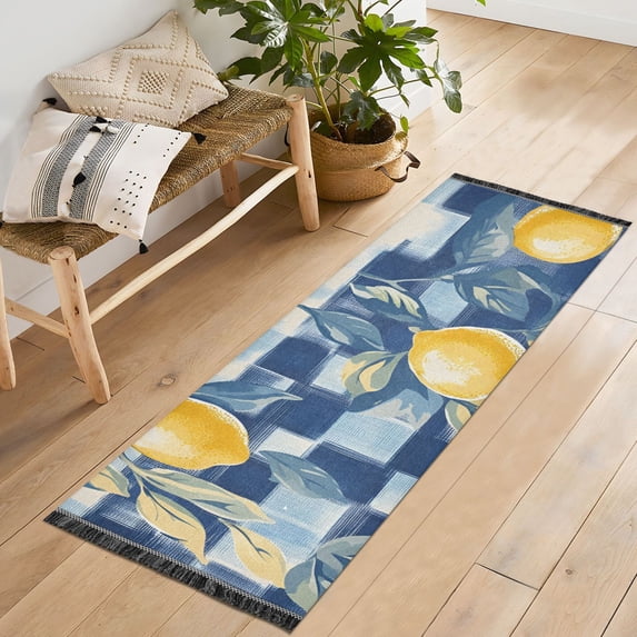 Yayeee Runner Rug for Bedroom 2'x6' Machine Washable Hallway Non Slip Mat, Retro Plaid Lemon