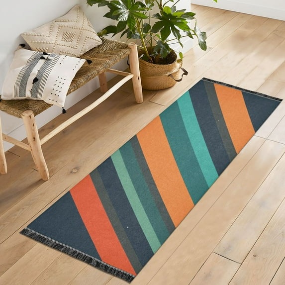 Yayeee Runner Rug for Bedroom 2'x6' Machine Washable Hallway Non Slip Mat, Retro Stripes
