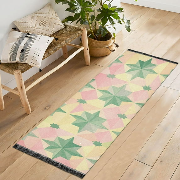 Yayeee Runner Rug for Bedroom 2'x6' Machine Washable Hallway Non Slip Mat, Retro Symmetrical Stars