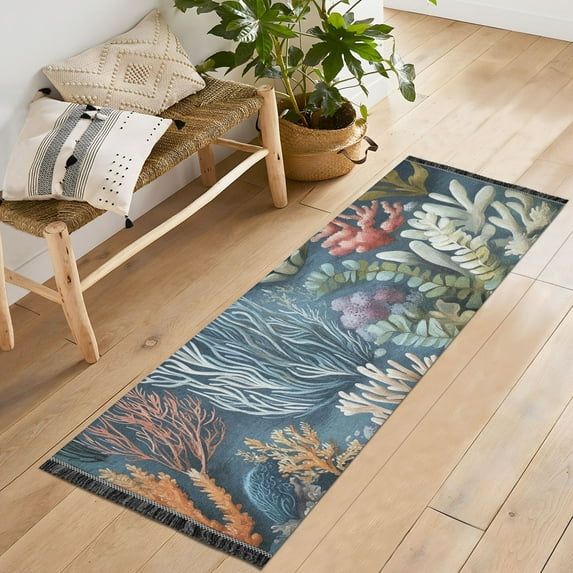 Yayeee Runner Rug for Bedroom 2'x6' Machine Washable Hallway Non Slip Mat, Sea Plants Pattern