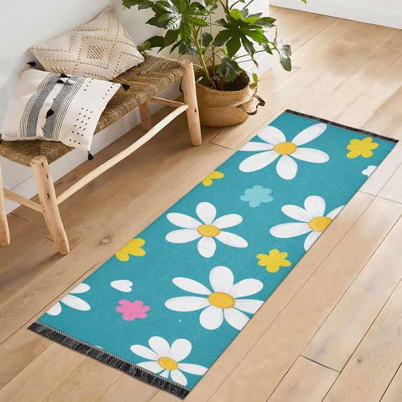 Yayeee Runner Rug for Bedroom 2'x6' Machine Washable Hallway Non Slip Mat, Small Daisy