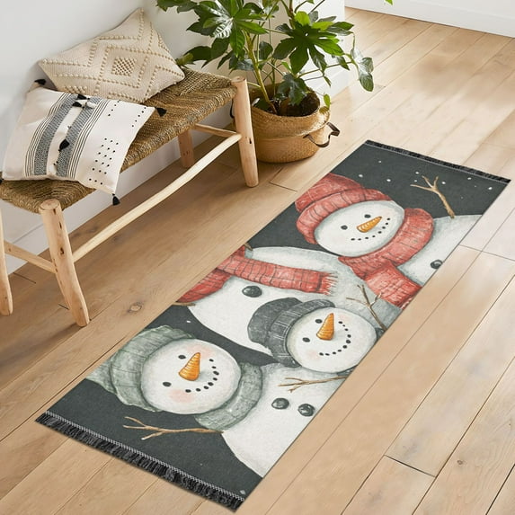 Yayeee Runner Rug for Bedroom 2'x6' Machine Washable Hallway Non Slip Mat, Snowman Family