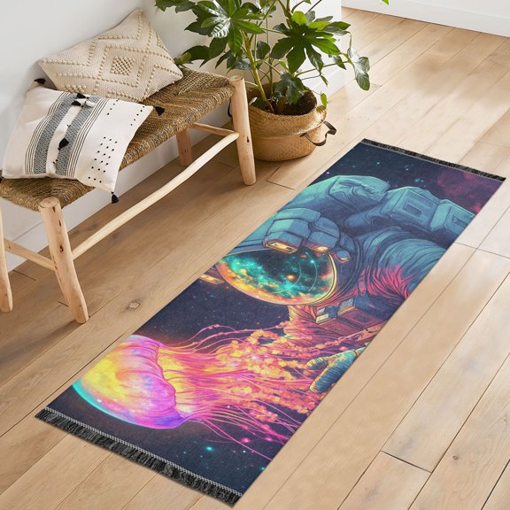 Yayeee Runner Rug for Bedroom 2'x6' Machine Washable Hallway Non Slip Mat, Space Astronaut