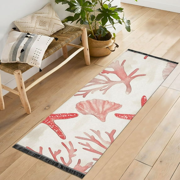 Yayeee Runner Rug for Bedroom 2'x6' Machine Washable Hallway Non Slip Mat, Starfish Seashell