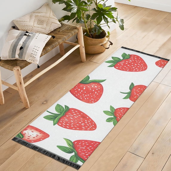 Yayeee Runner Rug for Bedroom 2'x6' Machine Washable Hallway Non Slip Mat, Strawberry