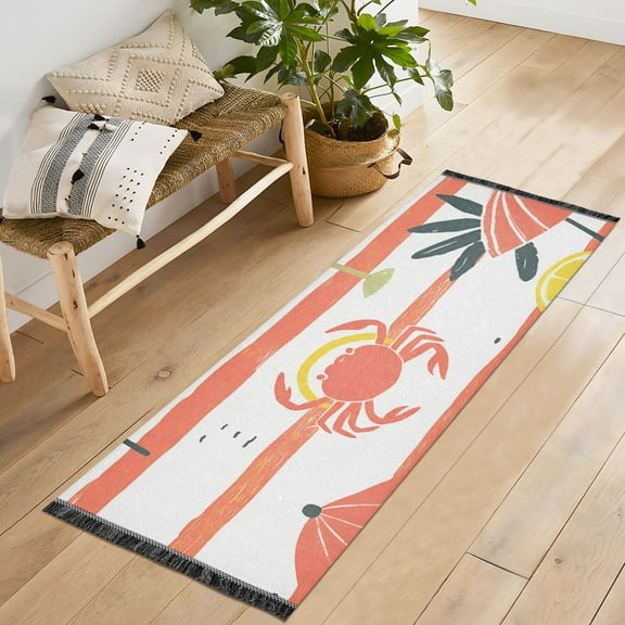 Yayeee Runner Rug for Bedroom 2'x6' Machine Washable Hallway Non Slip Mat, Striped Crab