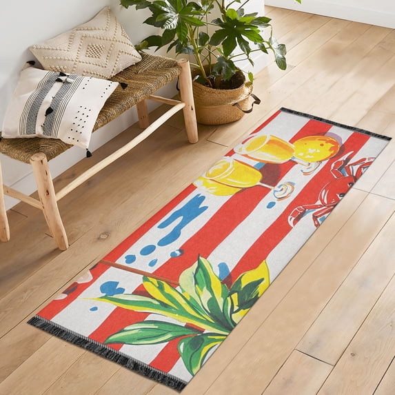 Yayeee Runner Rug for Bedroom 2'x6' Machine Washable Hallway Non Slip Mat, Striped Lemon