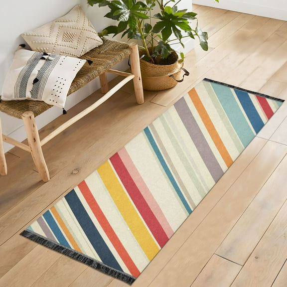 Yayeee Runner Rug for Bedroom 2'x6' Machine Washable Hallway Non Slip Mat, Striped Pattern