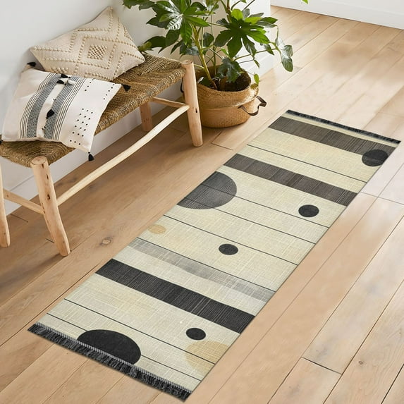 Yayeee Hallway Runner Rug 2'x6' Non Slip Machine Washable with Rubber Backing, Stripes Pattern