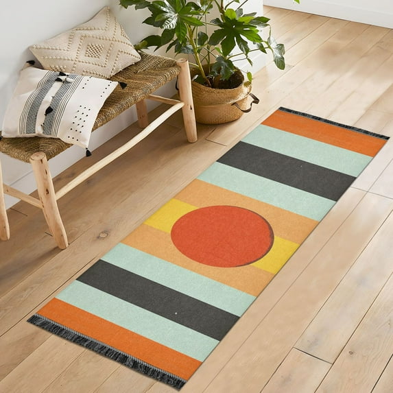 Yayeee Runner Rug for Bedroom 2'x6' Machine Washable Hallway Non Slip Mat, Stripes and Circle