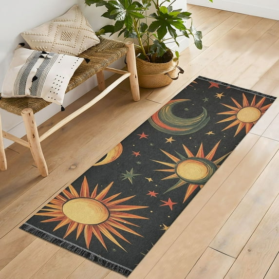 Yayeee Runner Rug for Bedroom 2'x6' Machine Washable Hallway Non Slip Mat, Sun Moon and Stars Pattern