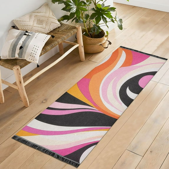 Yayeee Runner Rug for Bedroom 2'x6' Machine Washable Hallway Non Slip Mat, Swirling Circles