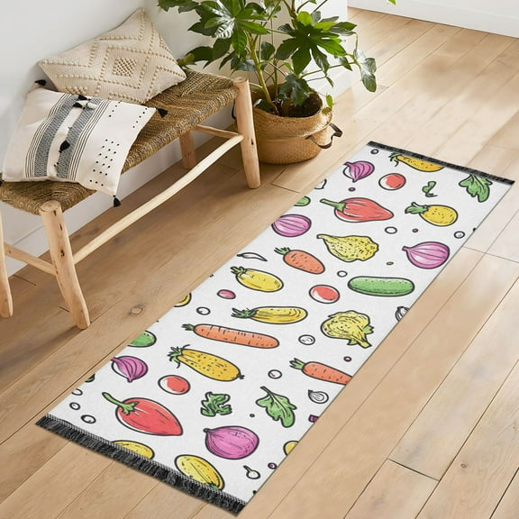 Yayeee Runner Rug for Bedroom 2'x6' Machine Washable Hallway Non Slip Mat, Various Vegetables Pattern