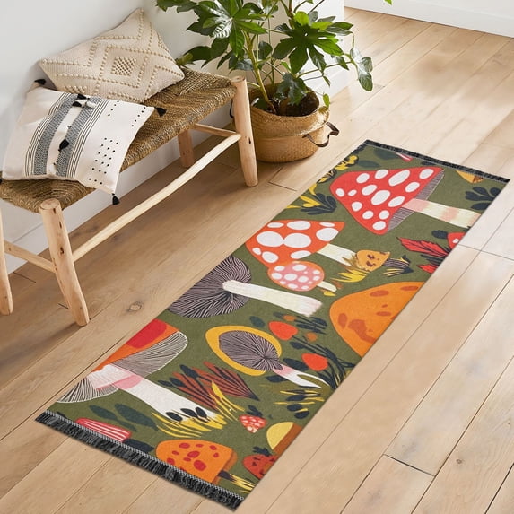 Yayeee Runner Rug for Bedroom 2'x6' Machine Washable Hallway Non Slip Mat, Vibrant Mushroom