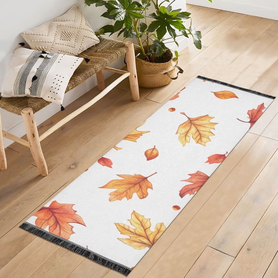 Yayeee Runner Rug for Bedroom 2'x6' Machine Washable Hallway Non Slip Mat, Watercolor Autumn Leaves