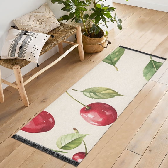 Yayeee Runner Rug for Bedroom 2'x6' Machine Washable Hallway Non Slip Mat, Watercolor Cherry