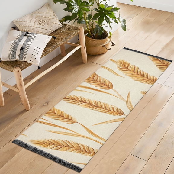 Yayeee Runner Rug for Bedroom 2'x6' Machine Washable Hallway Non Slip Mat, Wheat Ears Pattern