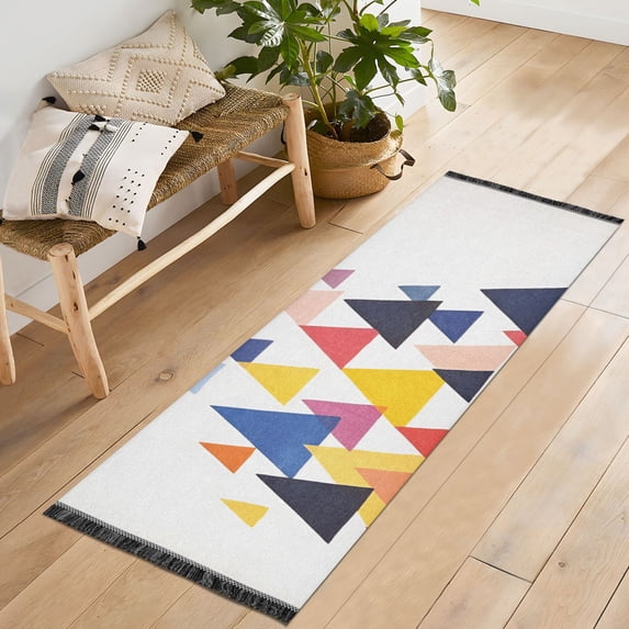 Yayeee Runner Rug for Bedroom 2'x6' Machine Washable Hallway Non Slip Mat, White Abstract Triangles