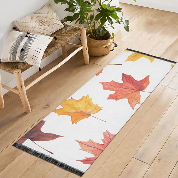 Yayeee Runner Rug for Bedroom 2'x6' Machine Washable Hallway Non Slip Mat, White Autumn Leaves