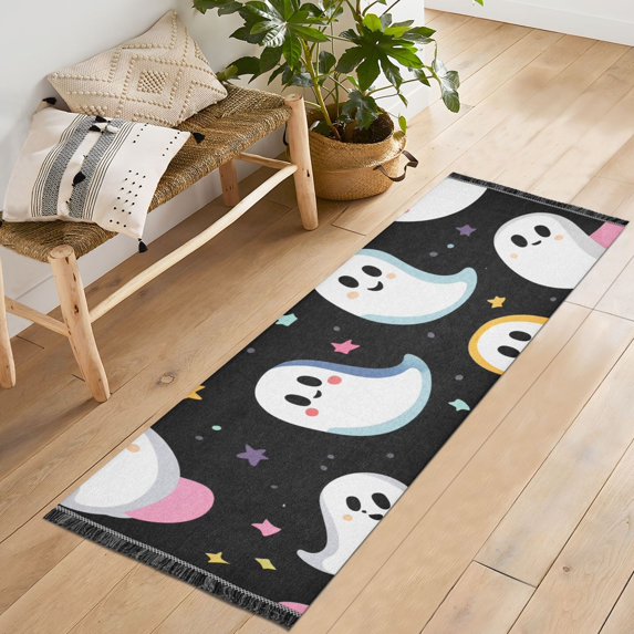 Yayeee Runner Rug for Bedroom 2'x6' Machine Washable Hallway Non Slip Mat, White Halloween Ghost