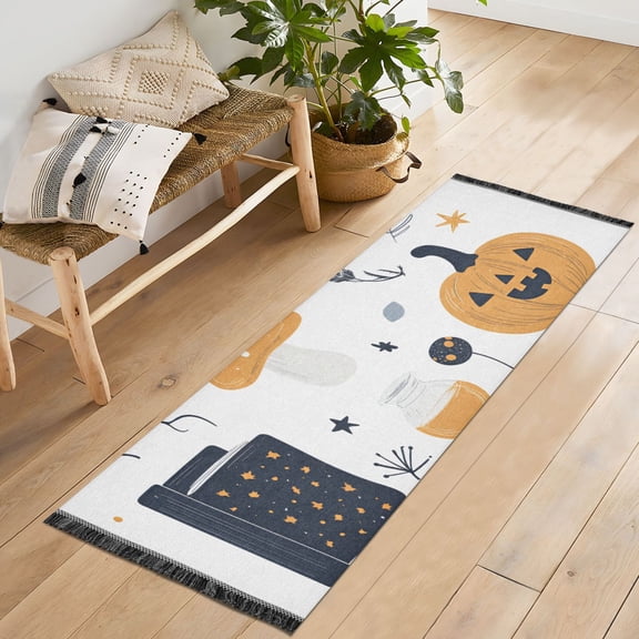 Yayeee Hallway Runner Rug 2'x6' Non Slip Machine Washable with Rubber Backing, White Halloween Pattern