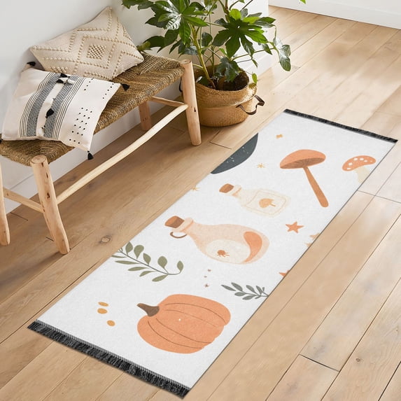 Yayeee Runner Rug for Bedroom 2'x6' Machine Washable Hallway Non Slip Mat, White Halloween Pumpkin
