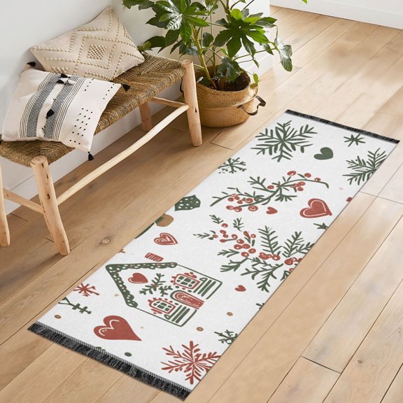 Yayeee Runner Rug for Bedroom 2'x6' Machine Washable Hallway Non Slip Mat, White Nordic Christmas House