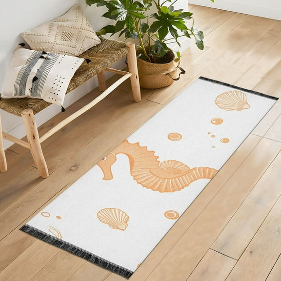 Yayeee Runner Rug for Bedroom 2'x6' Machine Washable Hallway Non Slip Mat, White Seahorse