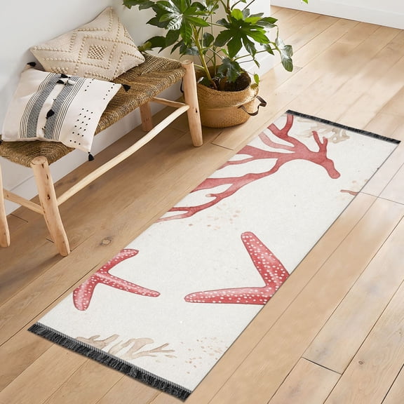 Yayeee Runner Rug for Bedroom 2'x6' Machine Washable Hallway Non Slip Mat, White Starfish