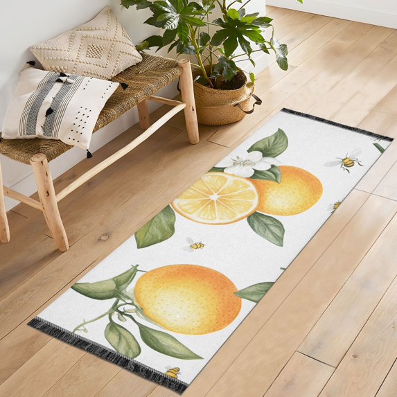 Yayeee Runner Rug for Bedroom 2'x6' Machine Washable Hallway Non Slip Mat, White Watercolor Oranges