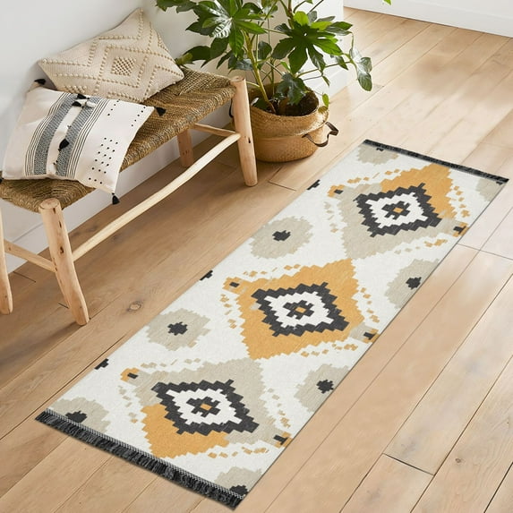 Yayeee Runner Rug for Bedroom 2'x6' Machine Washable Hallway Non Slip Mat, White and Black