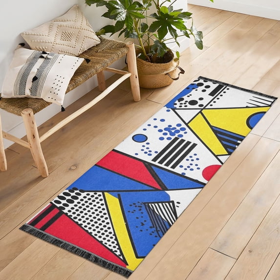 Yayeee Hallway Runner Rug 2'x6' Non Slip Machine Washable with Rubber Backing, Yelllow Simple Shapes