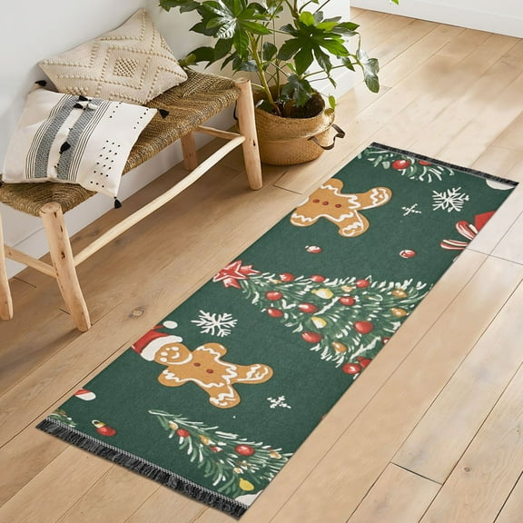 Yayeee Hallway Runner Rug 2'x6' Non Slip Machine Washable with Rubber Backing, Yellow Christmas Gingerbread