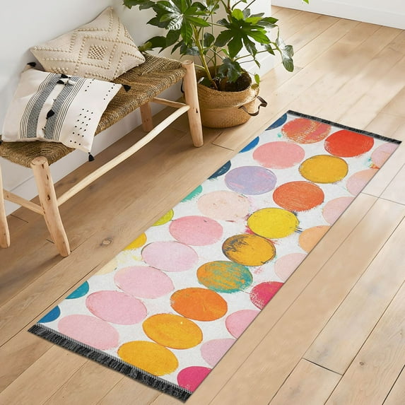 Yayeee Runner Rug for Bedroom 2'x6' Machine Washable Hallway Non Slip Mat, Yellow Circles