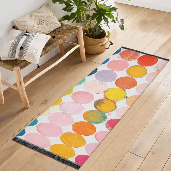 Yayeee Runner Rug for Bedroom 2'x6' Machine Washable Hallway Non Slip Mat, Yellow Circles